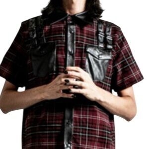 Killstar Daze Button burgundy and black blood Tartan pattern button up shirt